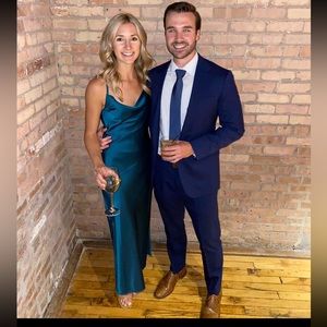 BHLDN long satin dress in “Holly”